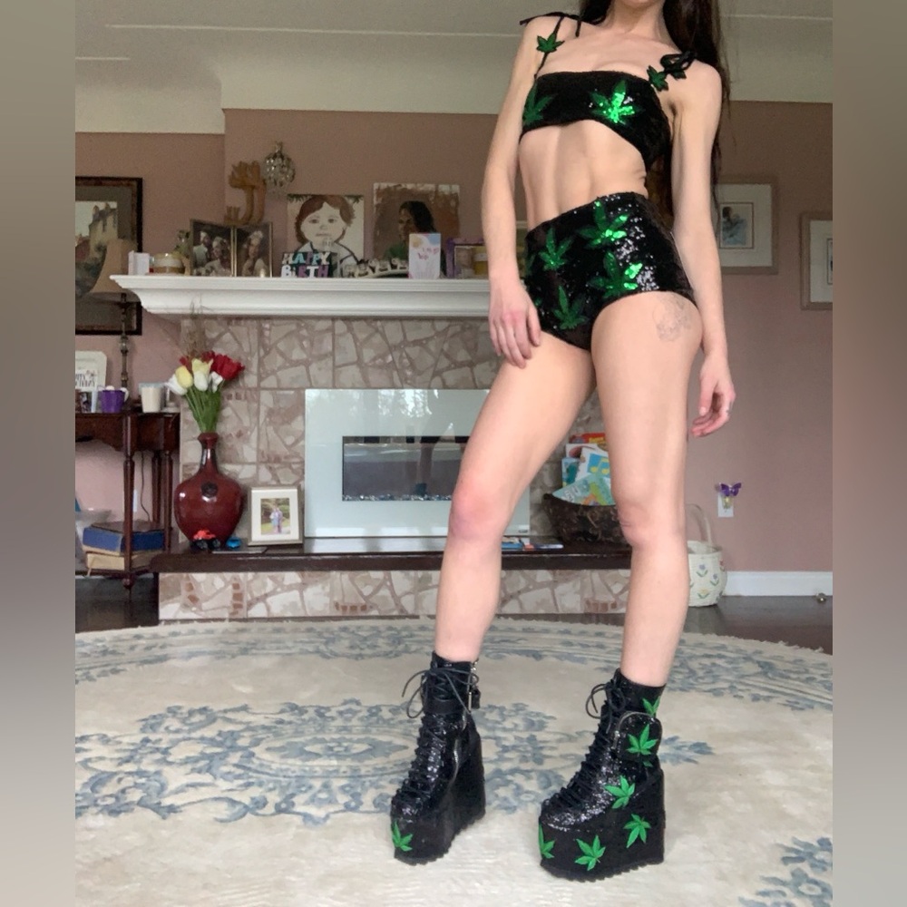 Dolls Kill Club Exx See Me Rollin’ Sequin Top and Shorts Set